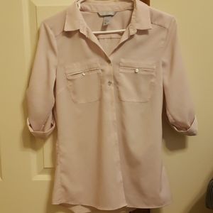 Rose pink double pocket button up blouse